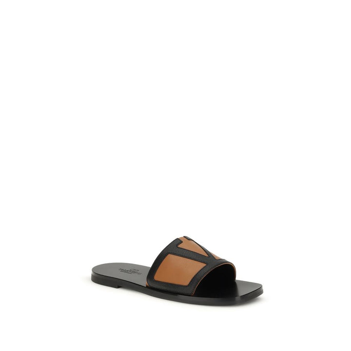Valentino Garavani Black Calf Leather Bos Taurus Flat Sandals by Valentino Garavani outlet now on sale
