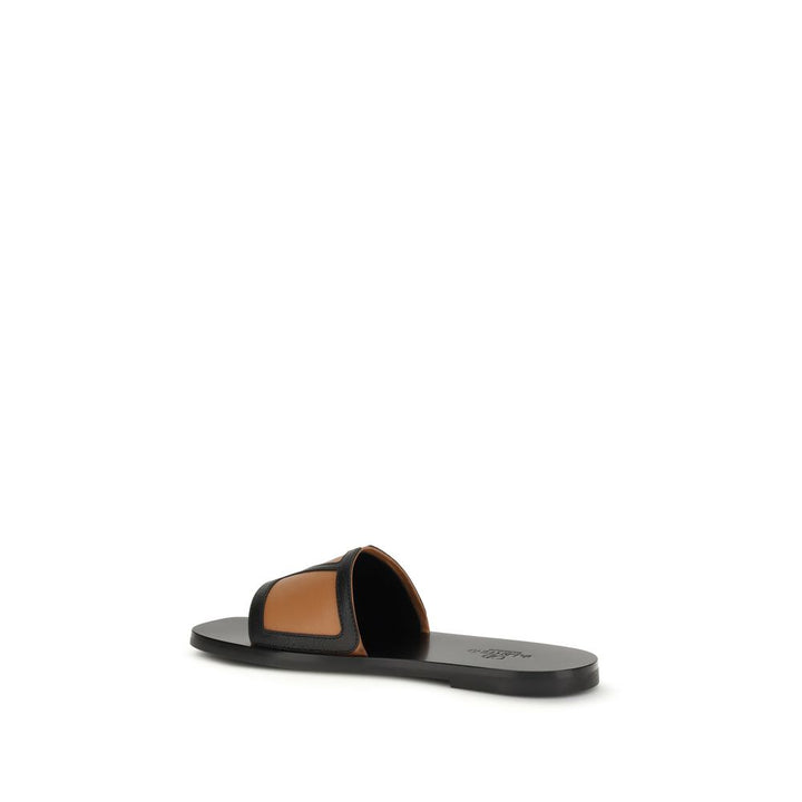 Valentino Garavani Black Calf Leather Bos Taurus Flat Sandals by Valentino Garavani outlet now on sale