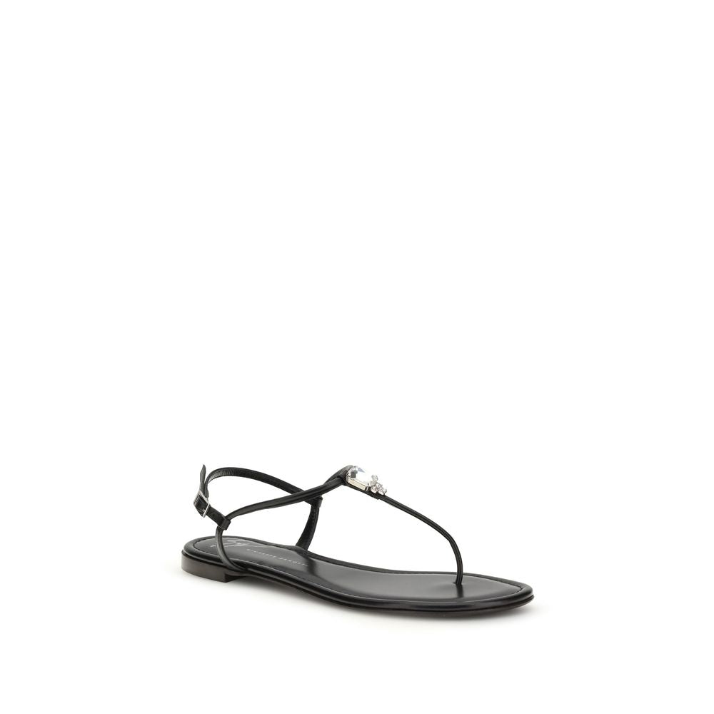 Giuseppe Zanotti Black Calf Leather Bos Taurus Flat Sandals by Giuseppe Zanotti outlet now on sale