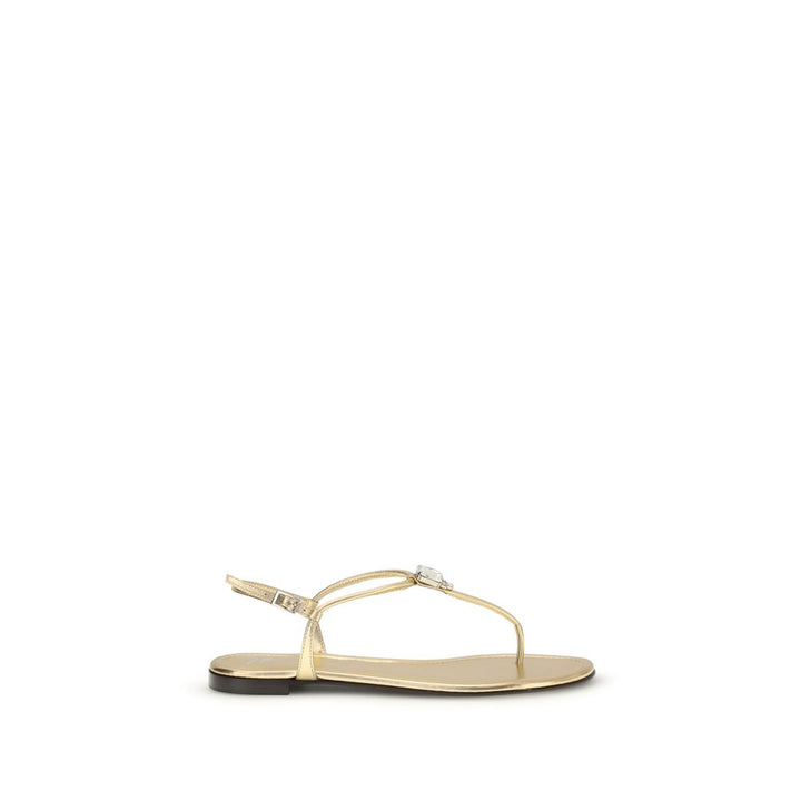 Giuseppe Zanotti Gold Calf Leather Bos Taurus Flat Sandals by Giuseppe Zanotti outlet now on sale
