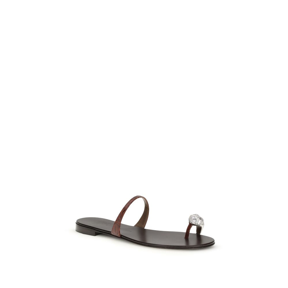 Giuseppe Zanotti Brown Calf Leather Bos Taurus Flat Sandals by Giuseppe Zanotti outlet now on sale