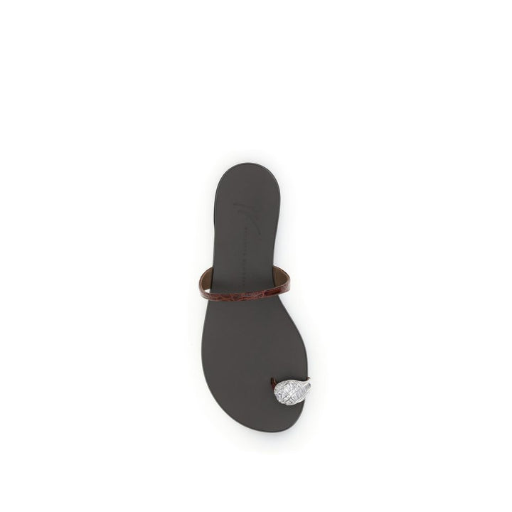 Giuseppe Zanotti Brown Calf Leather Bos Taurus Flat Sandals by Giuseppe Zanotti outlet now on sale