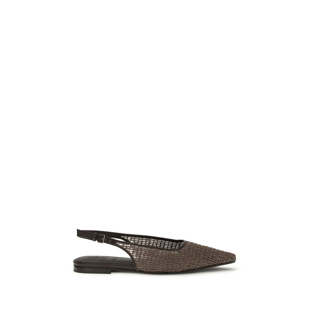 Brunello Cucinelli Brown Calf Leather Bos Taurus Ballet Flats by Brunello Cucinelli outlet now on sale