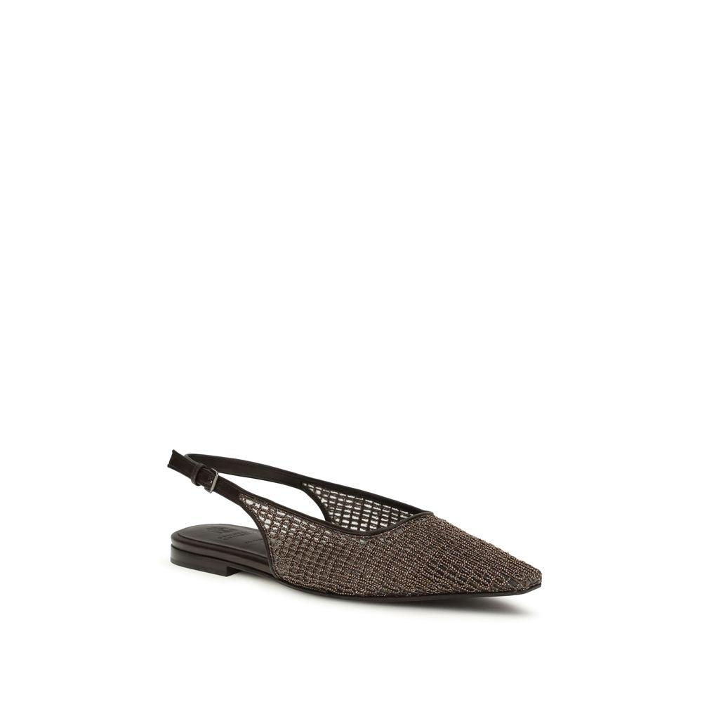 Brunello Cucinelli Brown Calf Leather Bos Taurus Ballet Flats by Brunello Cucinelli outlet now on sale