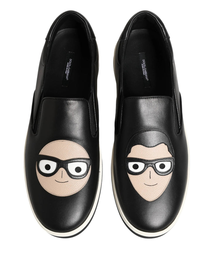 Dolce &amp; Gabbana Sample Sale Dolce &amp; Gabbana Black Leather Signature Figures Sneakers Shoes - | Designer outlet