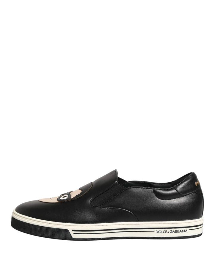 Dolce &amp; Gabbana Sample Sale Dolce &amp; Gabbana Black Leather Signature Figures Sneakers Shoes - | Designer outlet