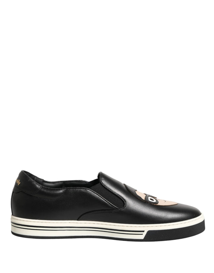 Dolce &amp; Gabbana Sample Sale Dolce &amp; Gabbana Black Leather Signature Figures Sneakers Shoes - | Designer outlet