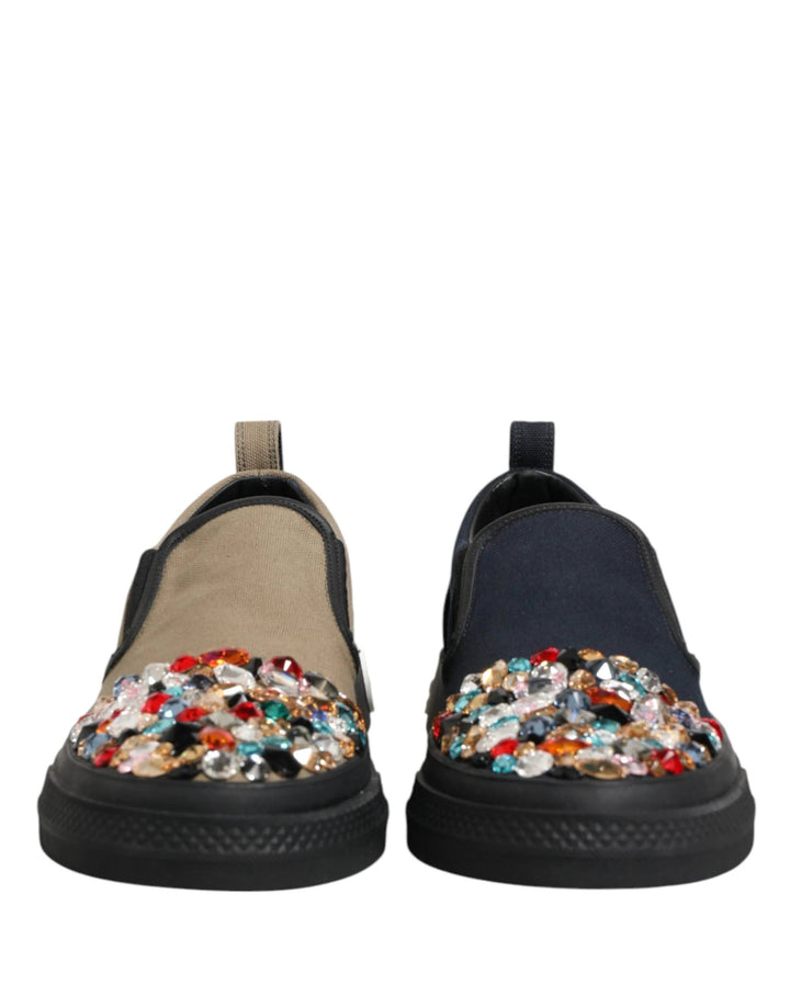 Dolce &amp; Gabbana Sample Sale Dolce &amp; Gabbana Blue Canvas Embellished Slip On Men Sneakers Shoes - | Designer outlet