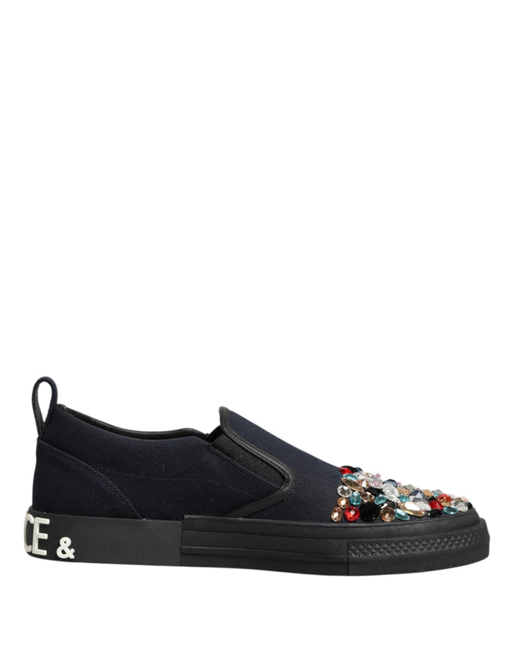 Dolce &amp; Gabbana Sample Sale Dolce &amp; Gabbana Blue Canvas Embellished Slip On Men Sneakers Shoes - | Designer outlet