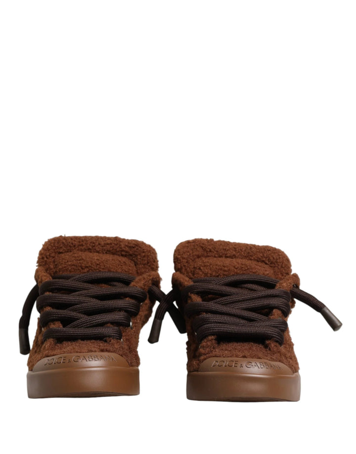 Dolce &amp; Gabbana Sample Sale Dolce &amp; Gabbana Brown Faux Shearling Low Top Sneakers Shoes - | Designer outlet