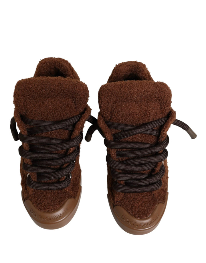 Dolce &amp; Gabbana Sample Sale Dolce &amp; Gabbana Brown Faux Shearling Low Top Sneakers Shoes - | Designer outlet
