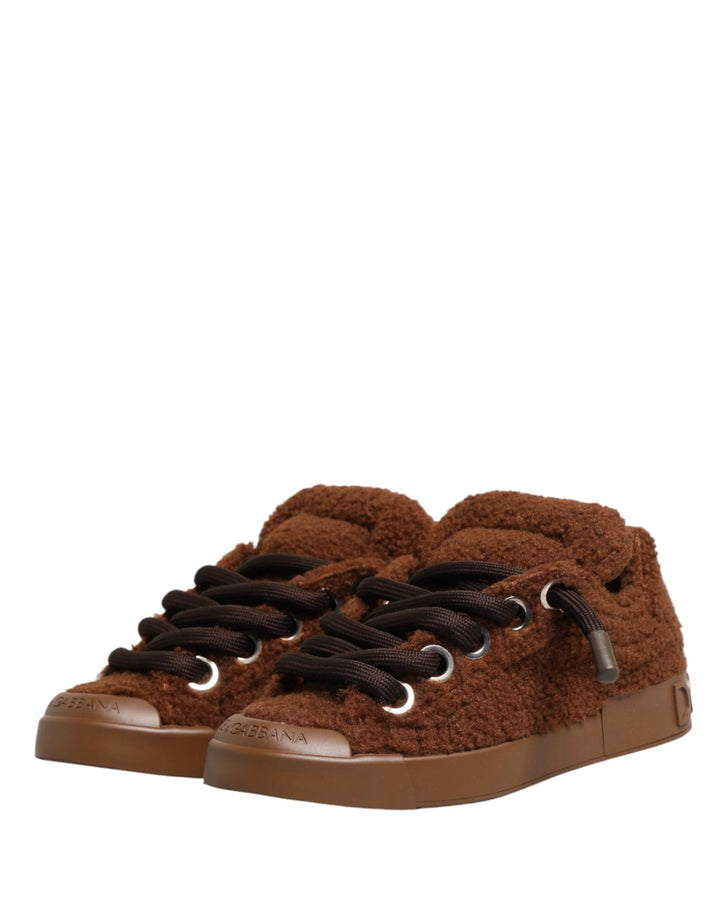 Dolce &amp; Gabbana Sample Sale Dolce &amp; Gabbana Brown Faux Shearling Low Top Sneakers Shoes - | Designer outlet