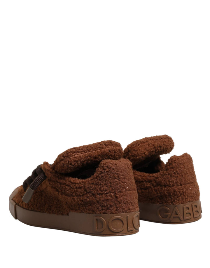 Dolce &amp; Gabbana Sample Sale Dolce &amp; Gabbana Brown Faux Shearling Low Top Sneakers Shoes - | Designer outlet