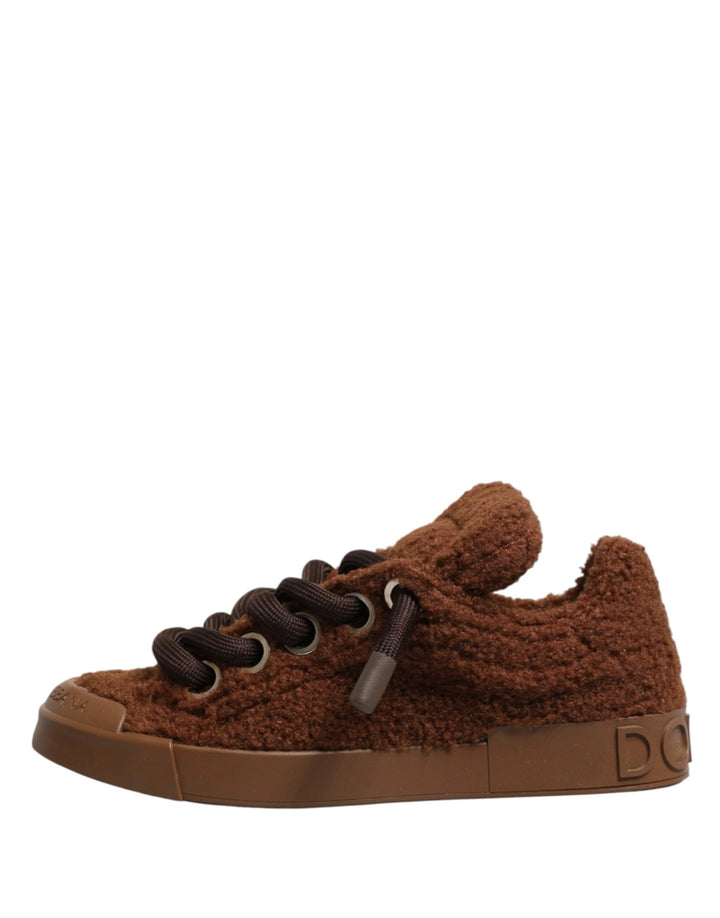 Dolce &amp; Gabbana Sample Sale Dolce &amp; Gabbana Brown Faux Shearling Low Top Sneakers Shoes - | Designer outlet