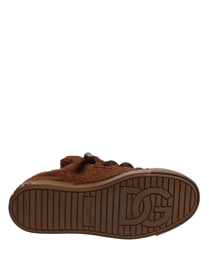Dolce &amp; Gabbana Sample Sale Dolce &amp; Gabbana Brown Faux Shearling Low Top Sneakers Shoes - | Designer outlet