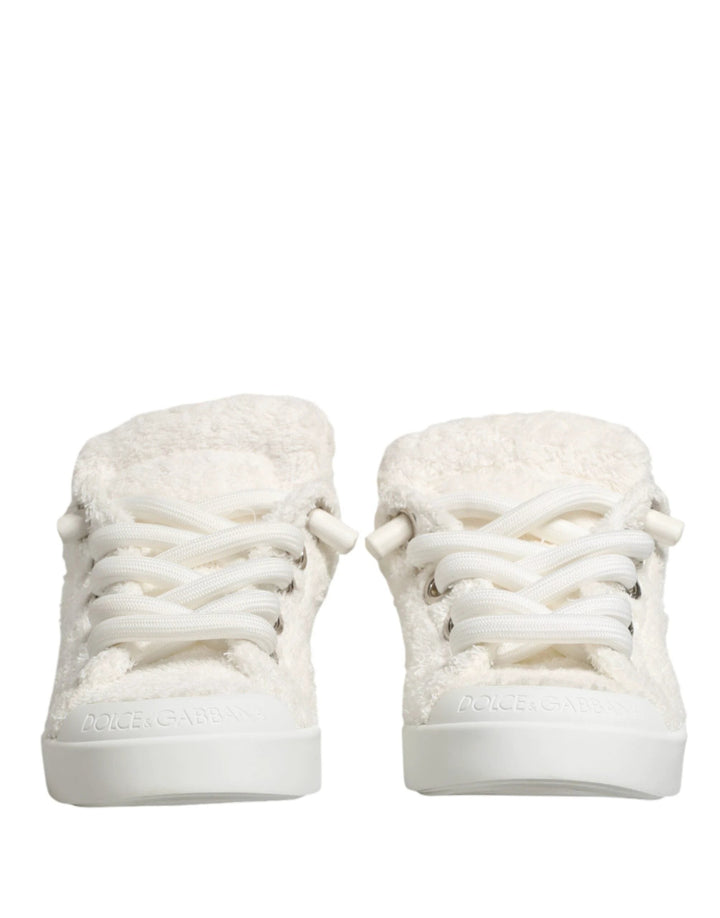Dolce &amp; Gabbana Sample Sale Dolce &amp; Gabbana White Faux Shearling Low Top Sneakers Shoes - | Designer outlet