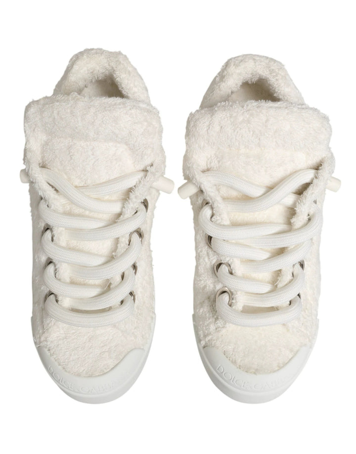 Dolce &amp; Gabbana Sample Sale Dolce &amp; Gabbana White Faux Shearling Low Top Sneakers Shoes - | Designer outlet