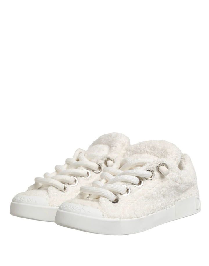 Dolce &amp; Gabbana Sample Sale Dolce &amp; Gabbana White Faux Shearling Low Top Sneakers Shoes - | Designer outlet