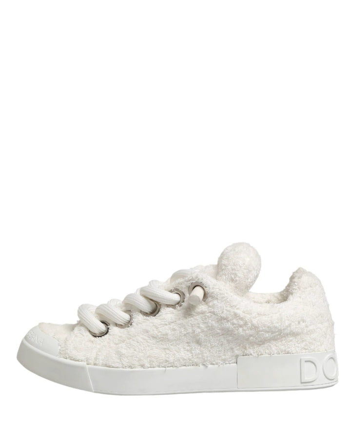 Dolce &amp; Gabbana Sample Sale Dolce &amp; Gabbana White Faux Shearling Low Top Sneakers Shoes - | Designer outlet