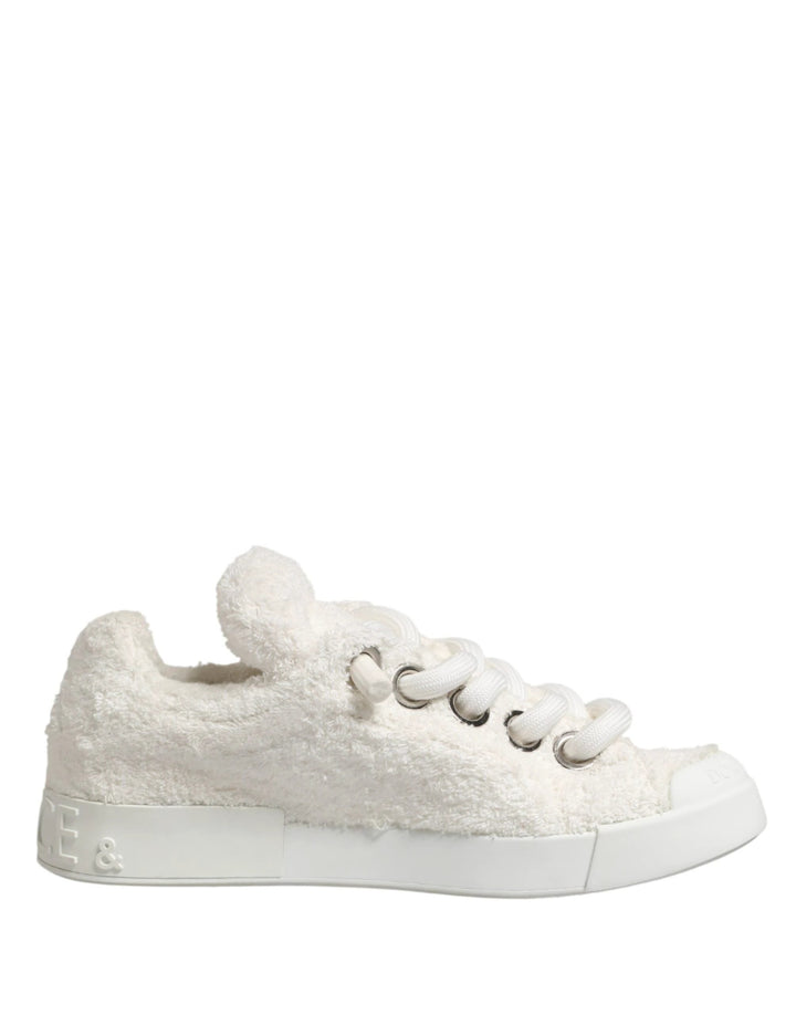 Dolce &amp; Gabbana Sample Sale Dolce &amp; Gabbana White Faux Shearling Low Top Sneakers Shoes - | Designer outlet