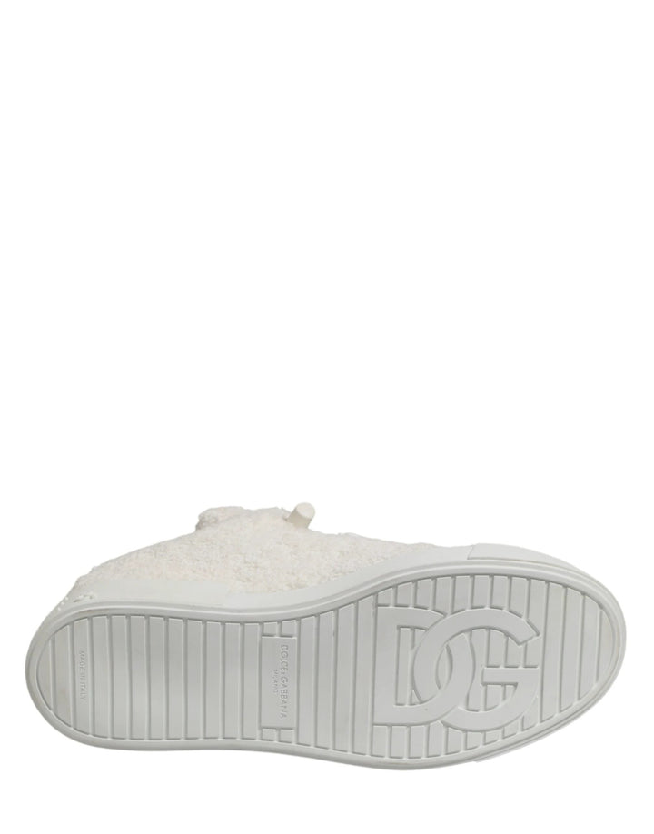 Dolce &amp; Gabbana Sample Sale Dolce &amp; Gabbana White Faux Shearling Low Top Sneakers Shoes - | Designer outlet