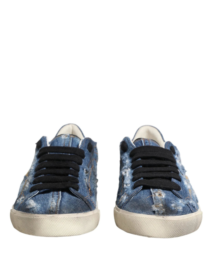 Dolce &amp; Gabbana Sample Sale Dolce &amp; Gabbana Blue Distressed Denim Low Top Sneakers Shoes - | Designer outlet