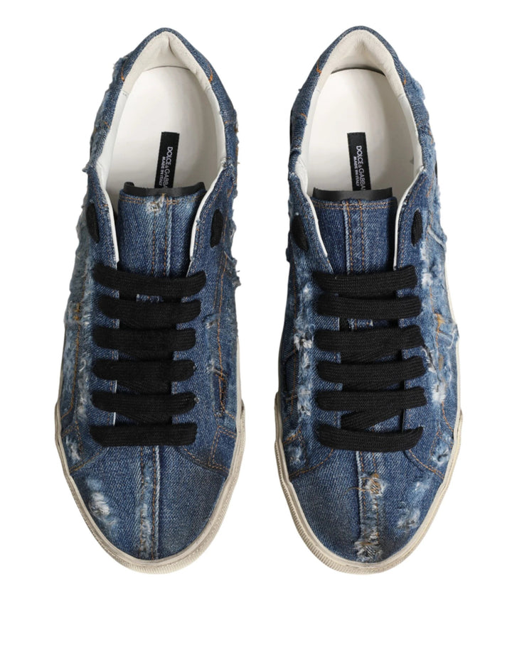 Dolce &amp; Gabbana Sample Sale Dolce &amp; Gabbana Blue Distressed Denim Low Top Sneakers Shoes - | Designer outlet