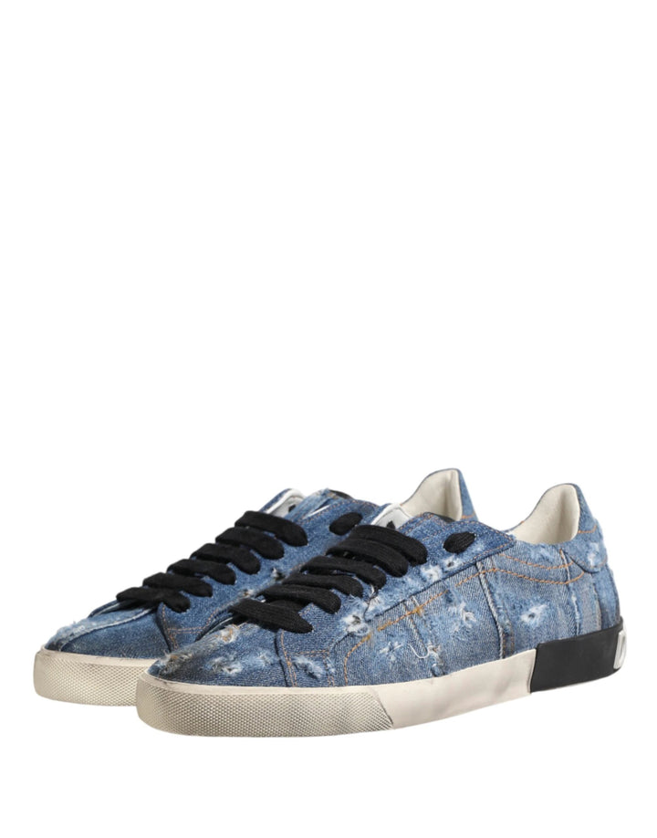 Dolce &amp; Gabbana Sample Sale Dolce &amp; Gabbana Blue Distressed Denim Low Top Sneakers Shoes - | Designer outlet