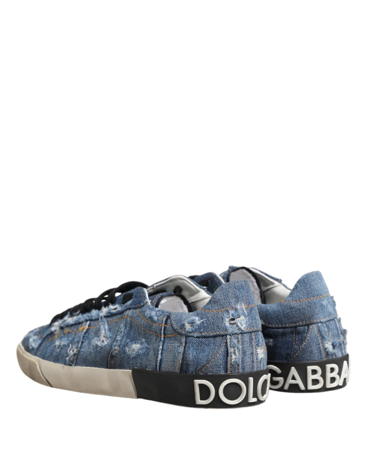 Dolce &amp; Gabbana Sample Sale Dolce &amp; Gabbana Blue Distressed Denim Low Top Sneakers Shoes - | Designer outlet
