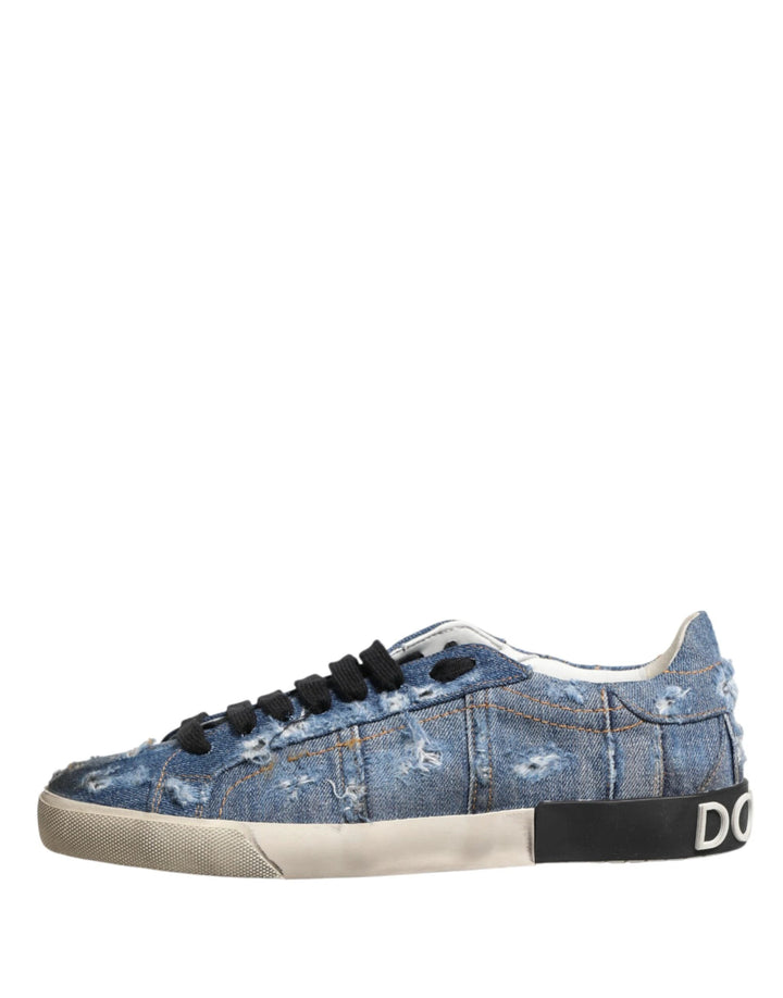 Dolce &amp; Gabbana Sample Sale Dolce &amp; Gabbana Blue Distressed Denim Low Top Sneakers Shoes - | Designer outlet