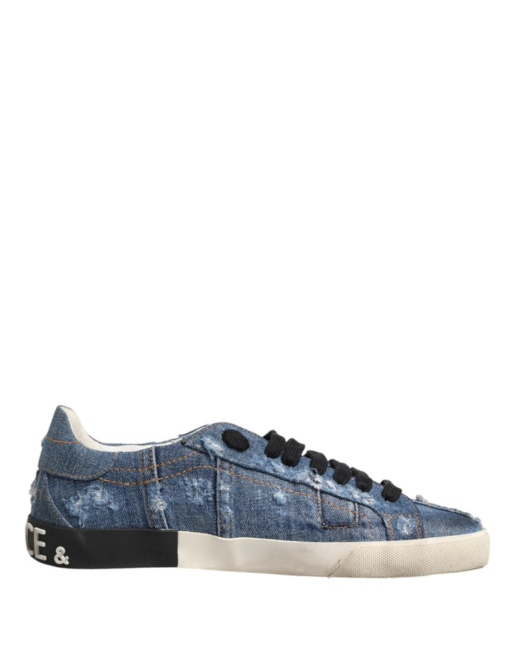 Dolce &amp; Gabbana Sample Sale Dolce &amp; Gabbana Blue Distressed Denim Low Top Sneakers Shoes - | Designer outlet