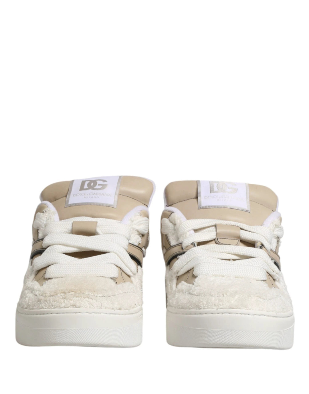 Dolce &amp; Gabbana Sample Sale Dolce &amp; Gabbana White Beige Faux Shearling Low Top Sneakers Shoes - | Designer outlet
