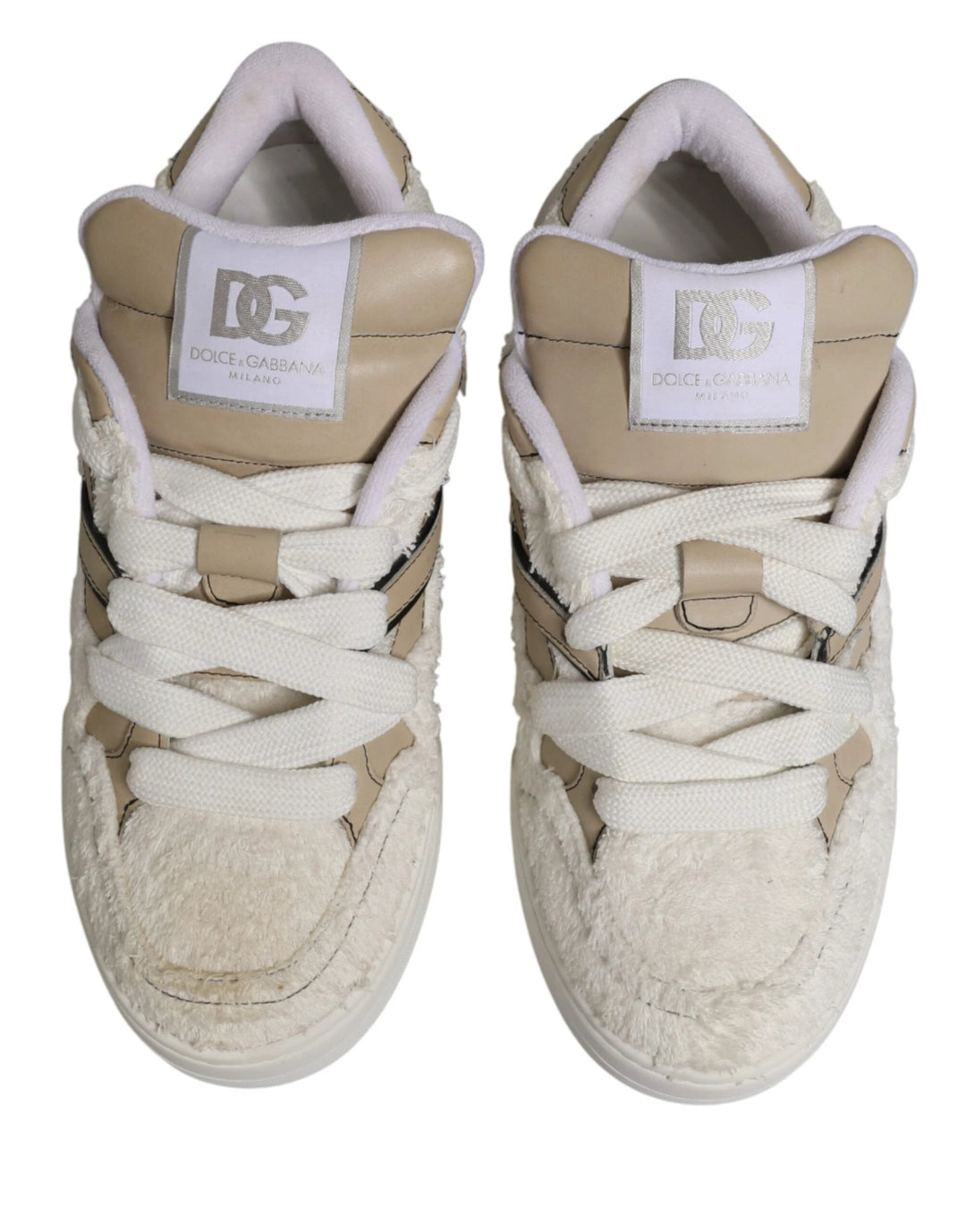 Dolce &amp; Gabbana Sample Sale Dolce &amp; Gabbana White Beige Faux Shearling Low Top Sneakers Shoes - | Designer outlet