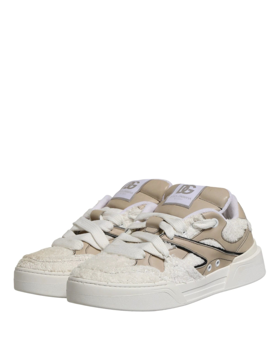 Dolce &amp; Gabbana Sample Sale Dolce &amp; Gabbana White Beige Faux Shearling Low Top Sneakers Shoes - | Designer outlet