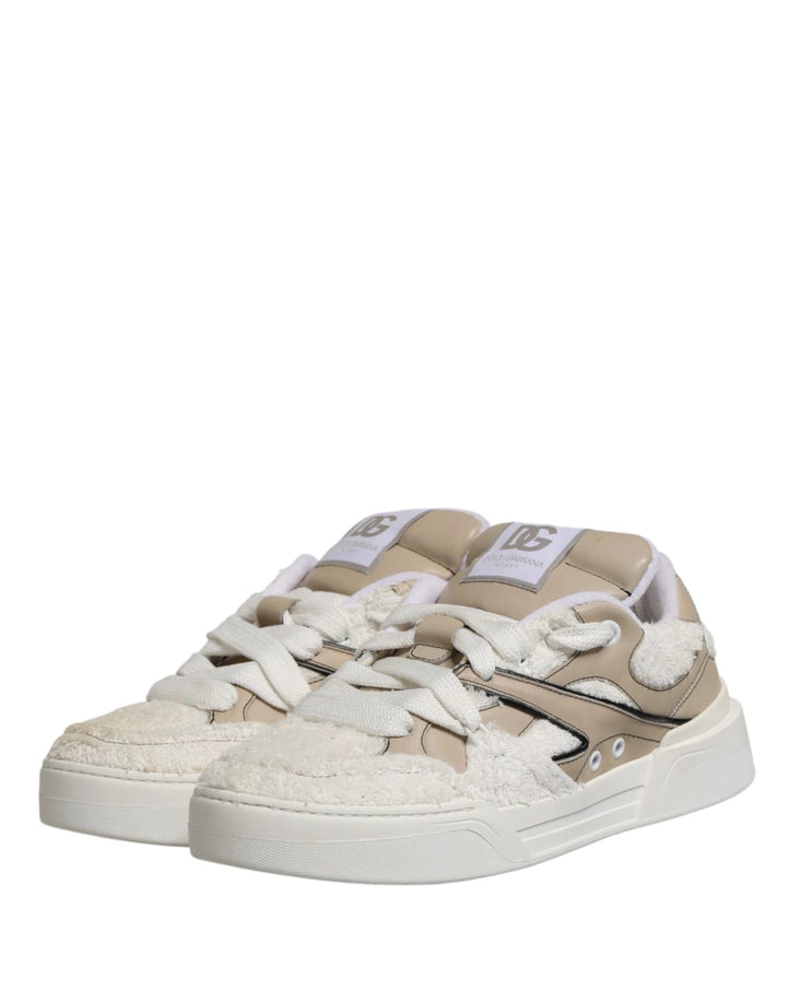 Dolce &amp; Gabbana Sample Sale Dolce &amp; Gabbana White Beige Faux Shearling Low Top Sneakers Shoes - | Designer outlet