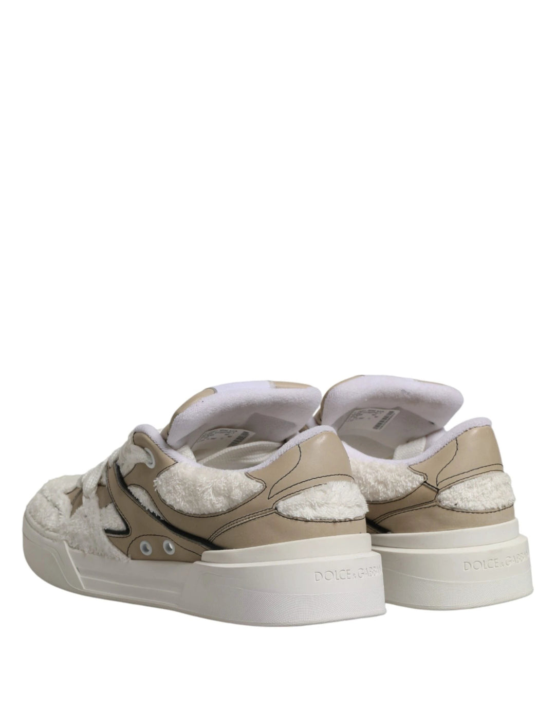 Dolce &amp; Gabbana Sample Sale Dolce &amp; Gabbana White Beige Faux Shearling Low Top Sneakers Shoes - | Designer outlet