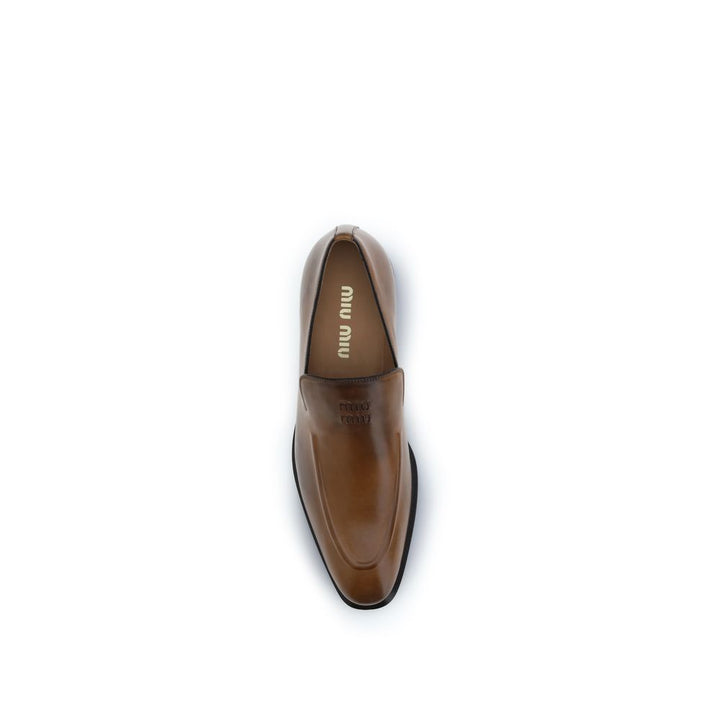 Miu Miu Brown Calf Leather Bos Taurus Slip-On Loafers by Miu Miu outlet now on sale
