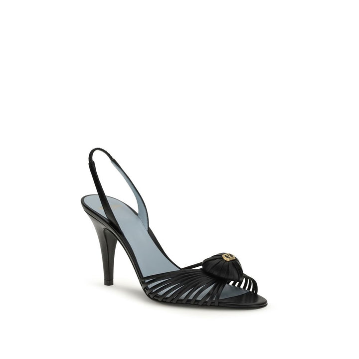 Valentino Garavani Black Calf Leather Bos Taurus Stiletto Heel Sandals by Valentino Garavani outlet now on sale