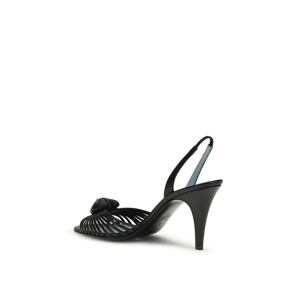 Valentino Garavani Black Calf Leather Bos Taurus Stiletto Heel Sandals by Valentino Garavani outlet now on sale
