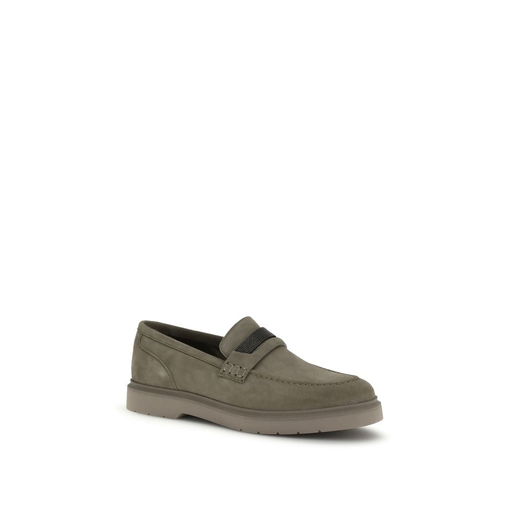 Brunello Cucinelli Beige Calf Leather Bos Taurus Slip-On Loafers by Brunello Cucinelli outlet now on sale