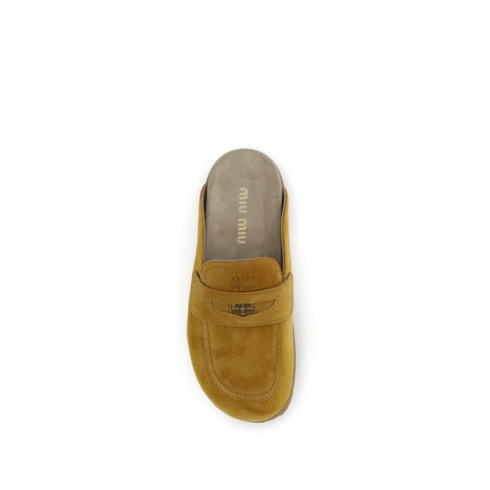 Miu Miu Brown Calf Leather Bos Taurus Mules by Miu Miu outlet now on sale