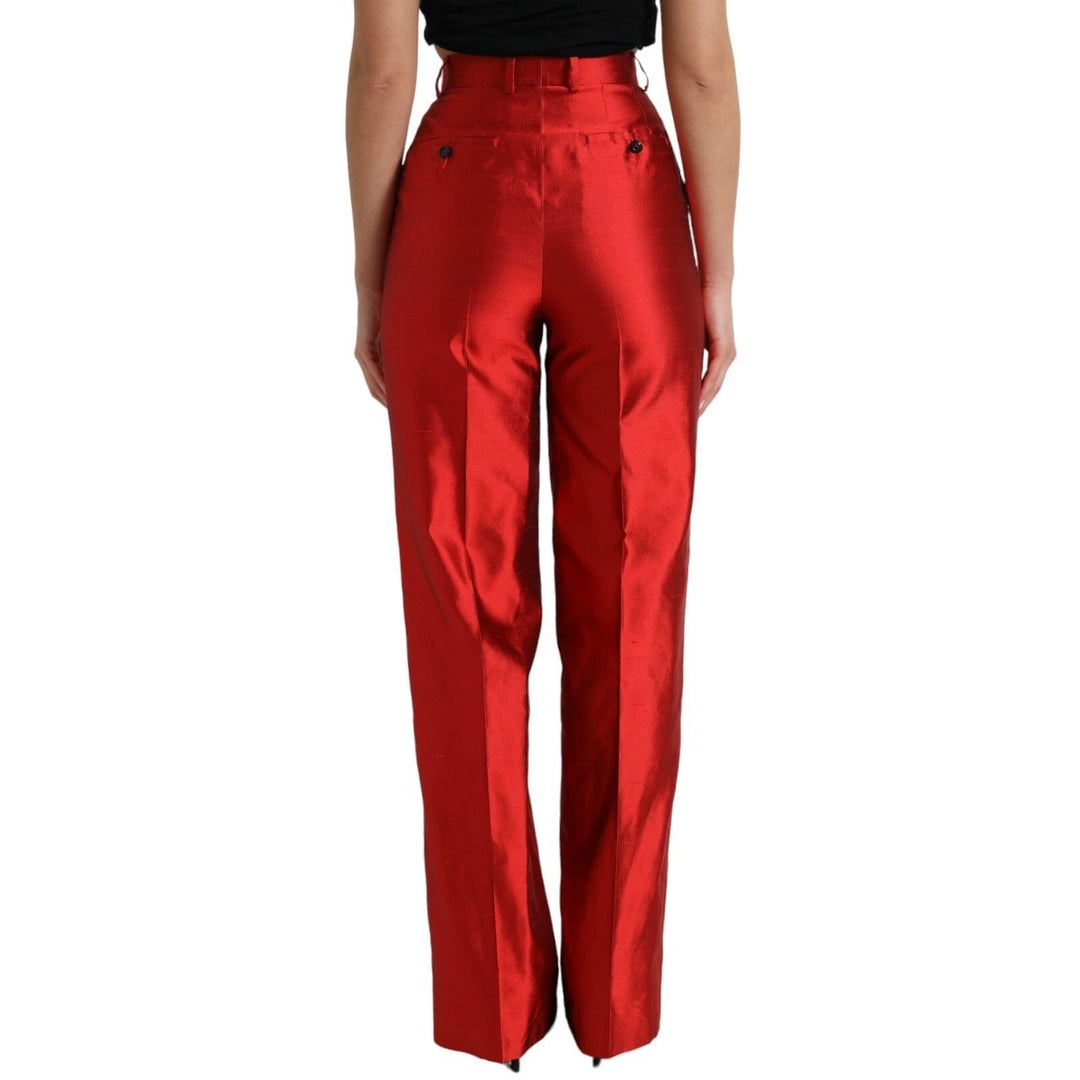 Dolce &amp; Gabbana Sample Sale Dolce &amp; Gabbana Red Satin Silk High Waist Wide Leg Pants - | Designer outlet