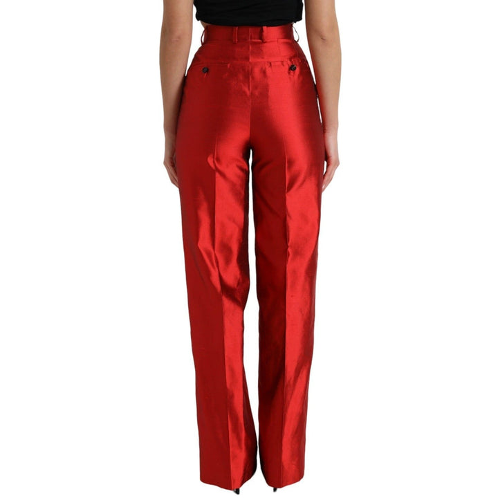 Dolce &amp; Gabbana Sample Sale Dolce &amp; Gabbana Red Satin Silk High Waist Wide Leg Pants - | Designer outlet