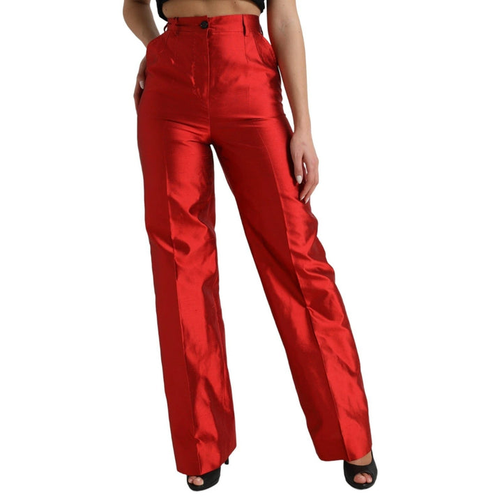 Dolce &amp; Gabbana Sample Sale Dolce &amp; Gabbana Red Satin Silk High Waist Wide Leg Pants - | Designer outlet