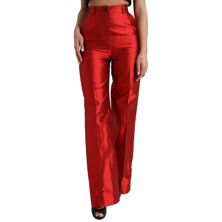 Dolce &amp; Gabbana Sample Sale Dolce &amp; Gabbana Red Satin Silk High Waist Wide Leg Pants - | Designer outlet