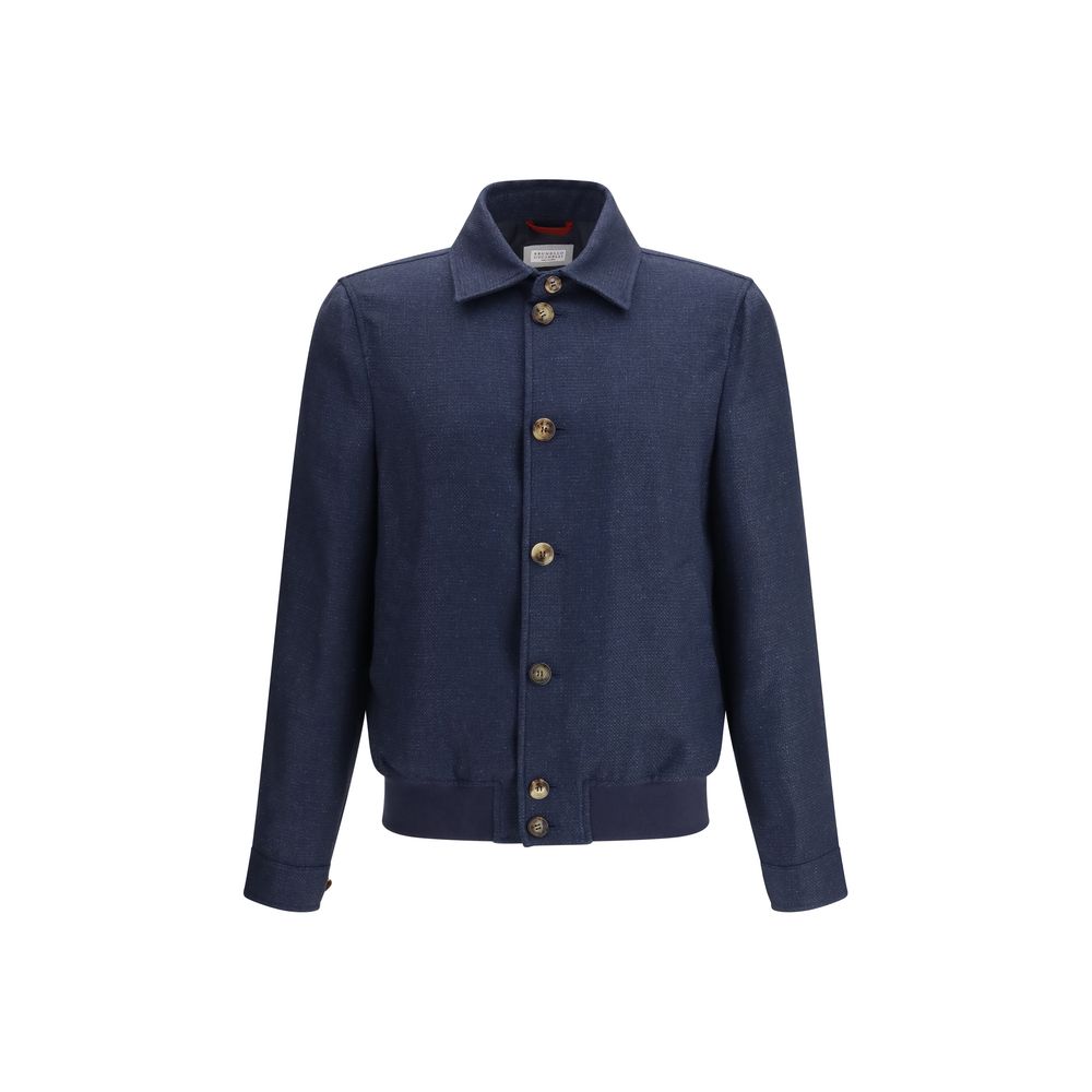 Brunello Cucinelli Blue Silk Denim Jacket by Brunello Cucinelli outlet now on sale