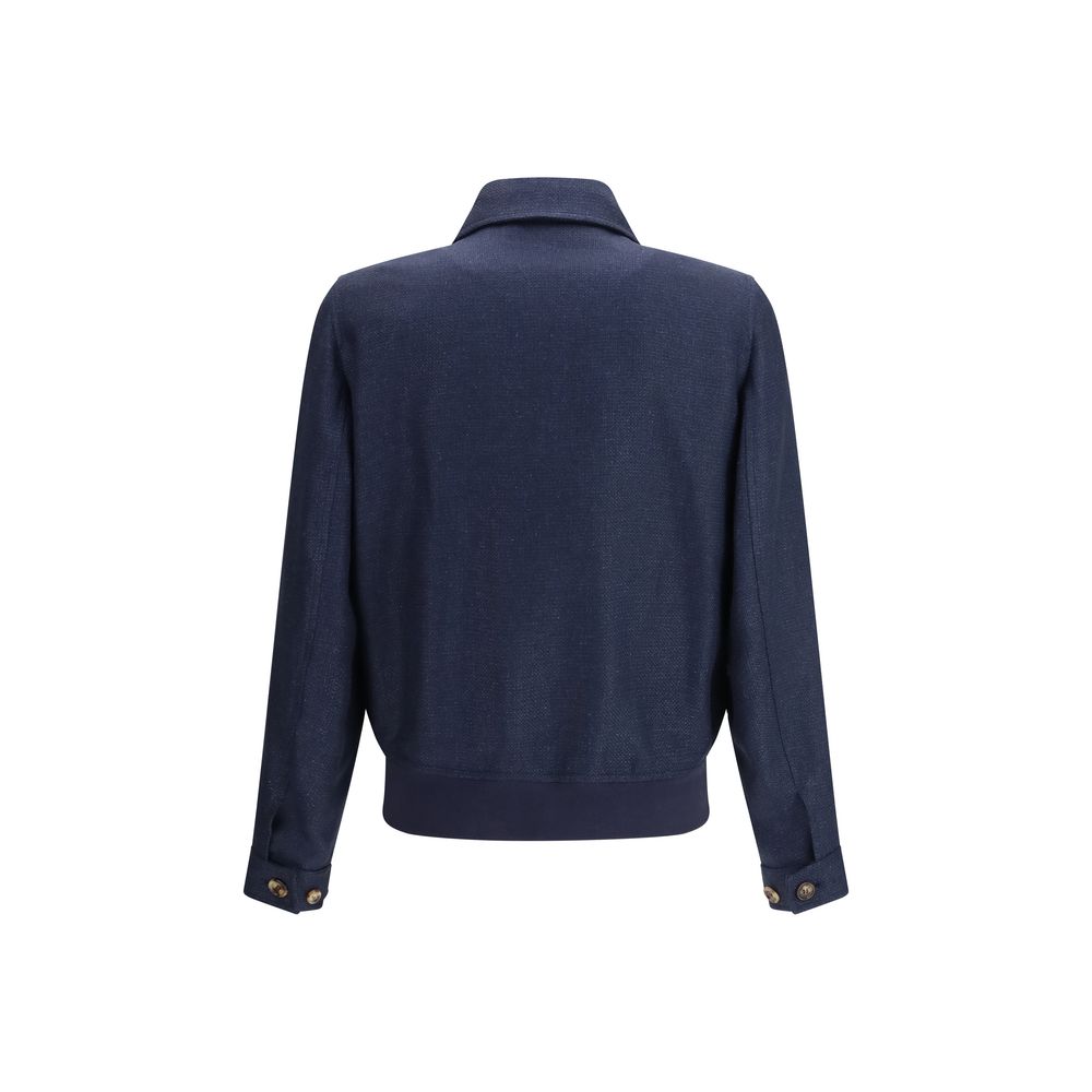 Brunello Cucinelli Blue Silk Denim Jacket by Brunello Cucinelli outlet now on sale