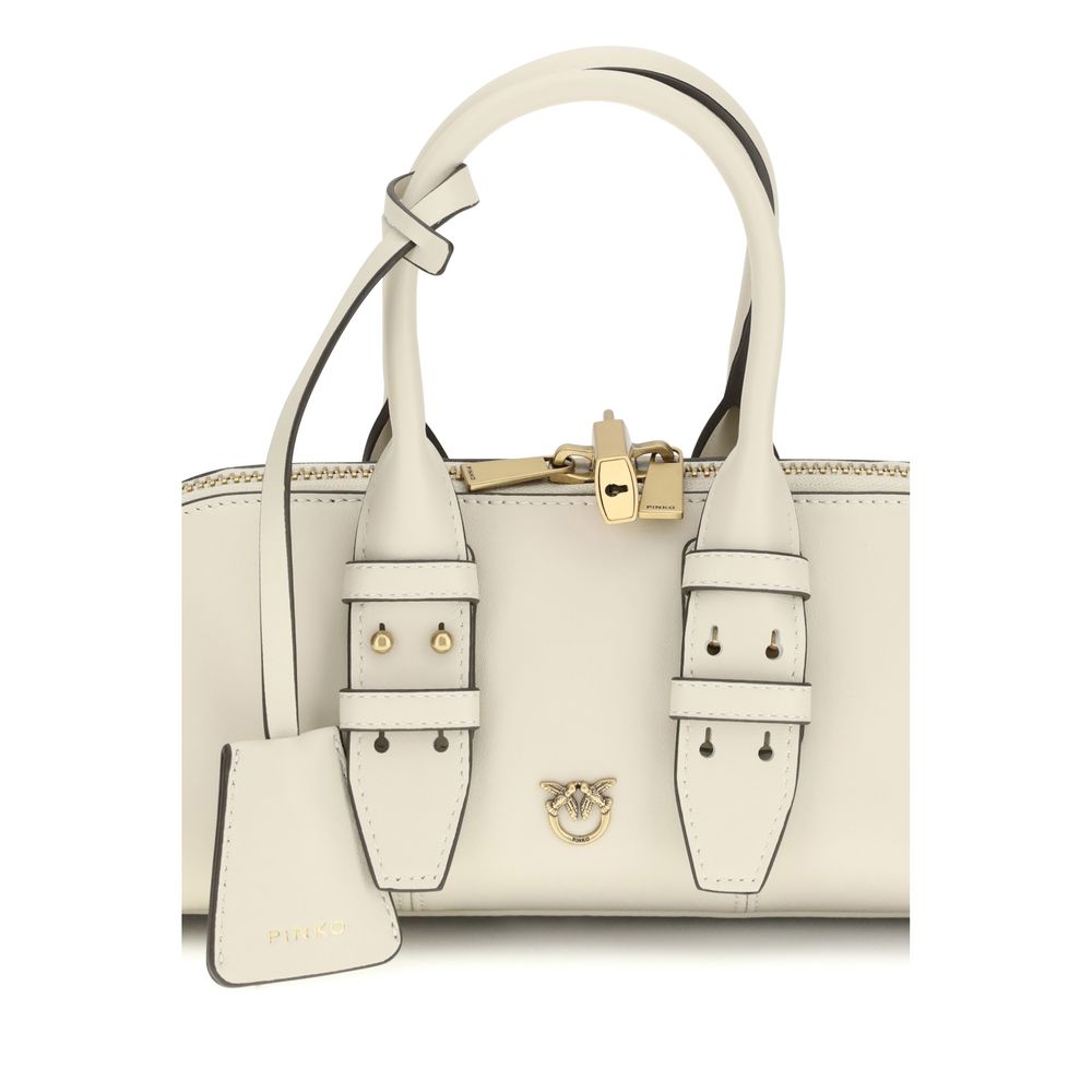 PINKO Cream Calf Leather Bos Taurus Shoulder Bag
