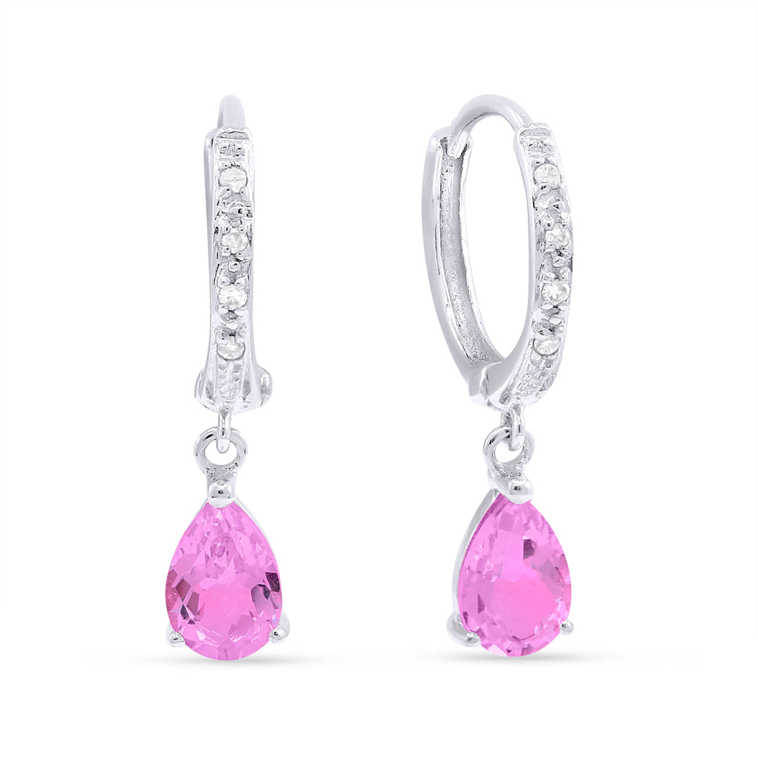 Earrings - 1.01ct Created Pink Sapphire Drop/Dangle Earrings in 14K White Gold - E1469PCW - Ask Me Wear