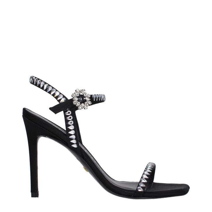 Stuart Weitzman Black Satin Stiletto Heel Sandals